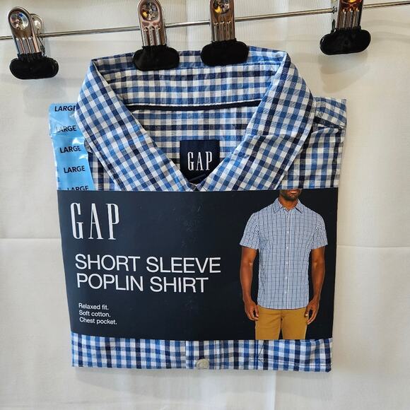 Gap Poplin Shirt Button Up Box Short Sleeve Shirt Blue White Size Large - Picture 1 of 3